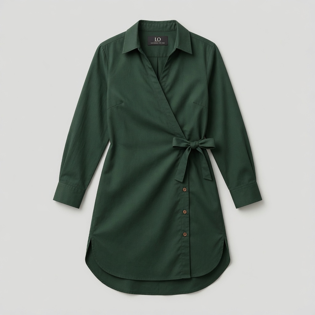 LOCKE / Wrap Shirt Dress in Deep Pine